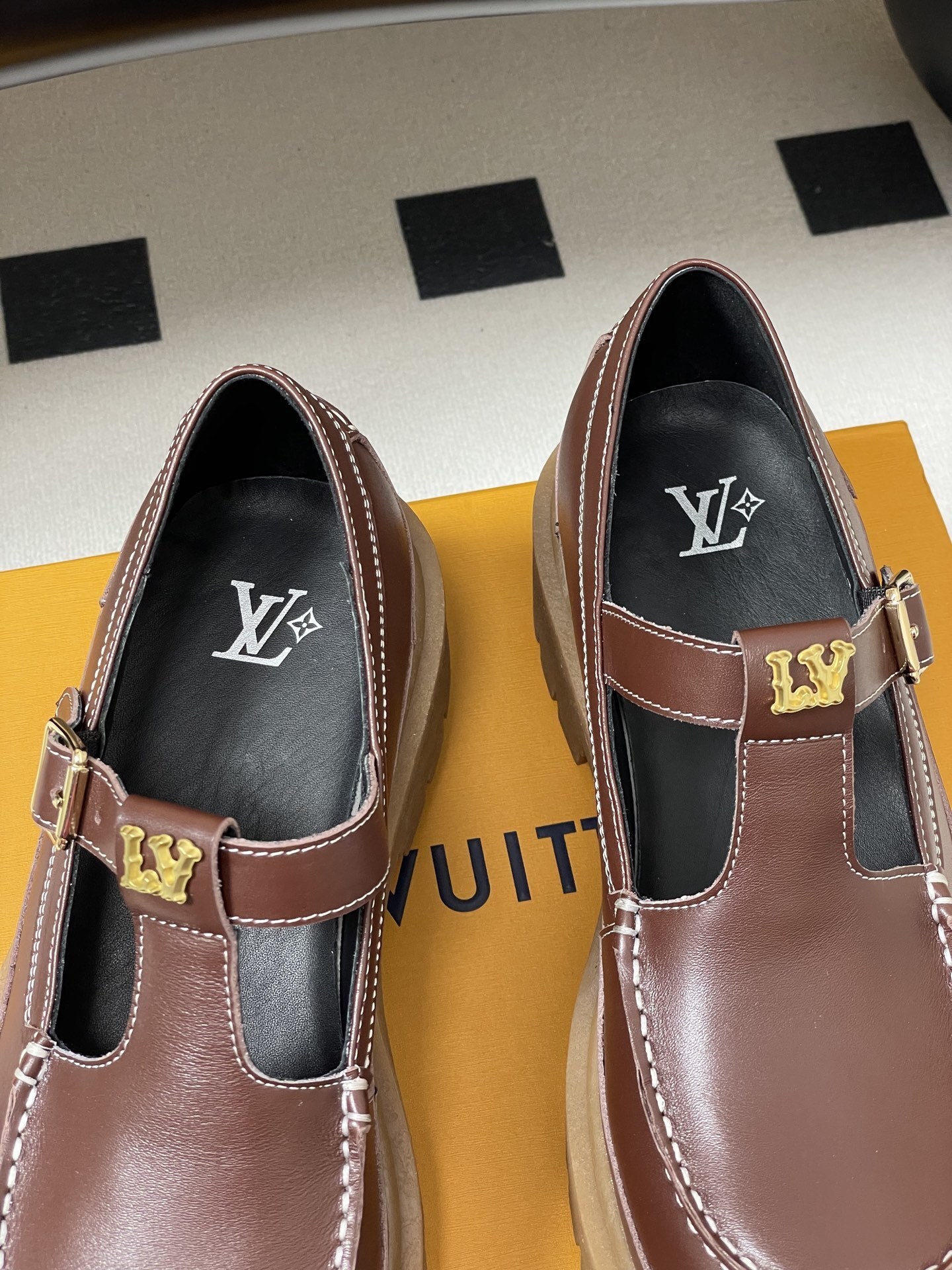Louis Vuitton Brown Leather Platform T-Strap Mary Jane Loafers