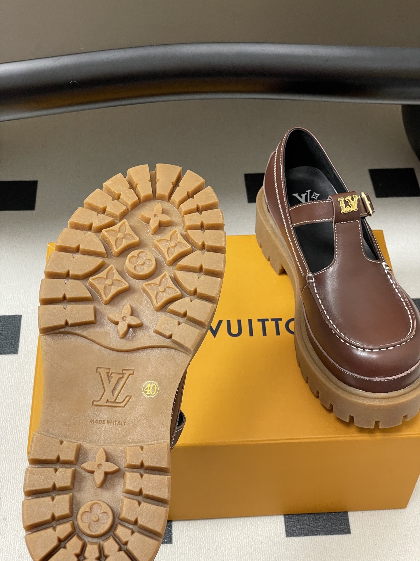 Louis Vuitton Brown Leather Platform T-Strap Mary Jane Loafers