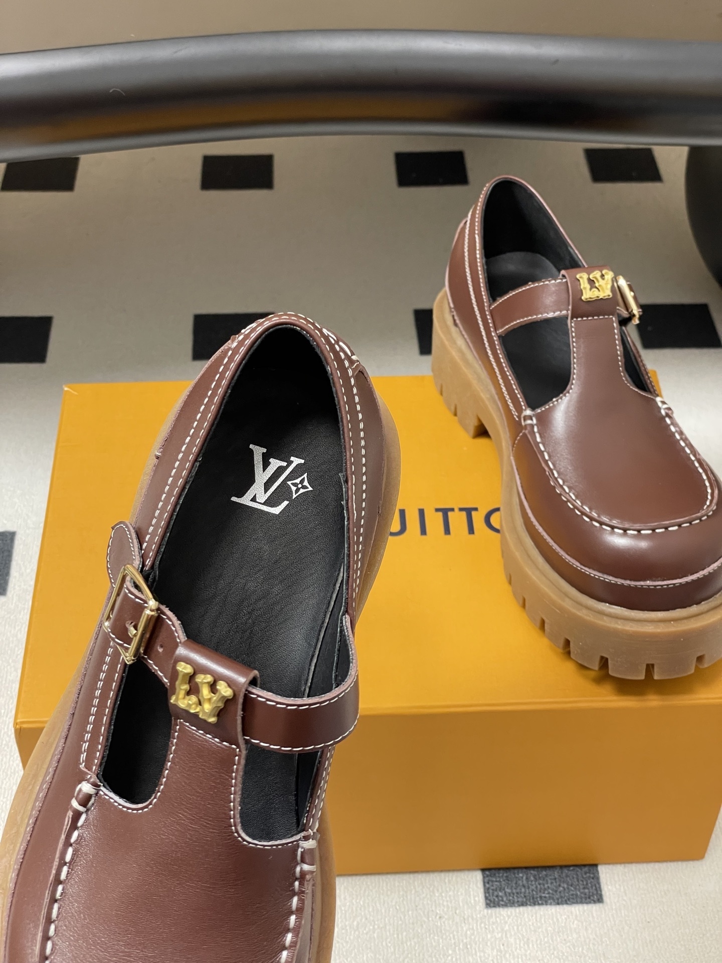 Louis Vuitton Brown Leather Platform T-Strap Mary Jane Loafers