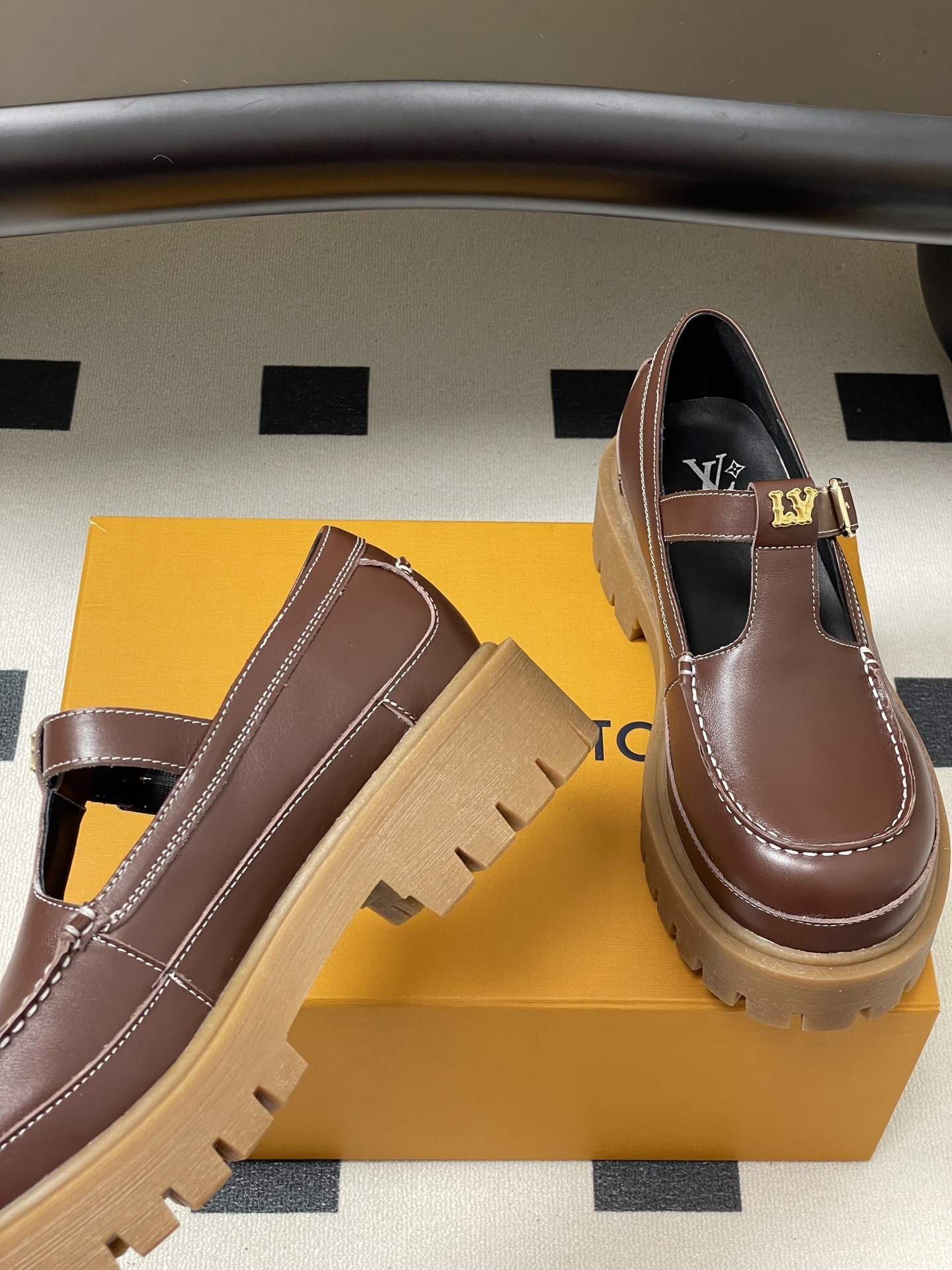 Louis Vuitton Brown Leather Platform T-Strap Mary Jane Loafers