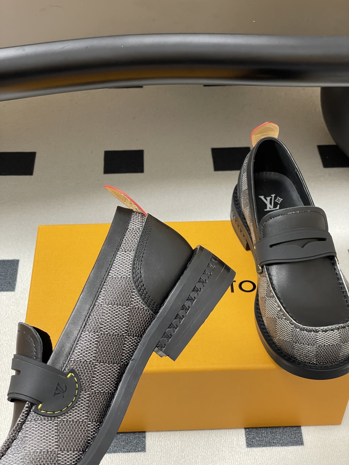 Men's Designer Damier Graphite Leather Penny Loafers - Luxury Shoes