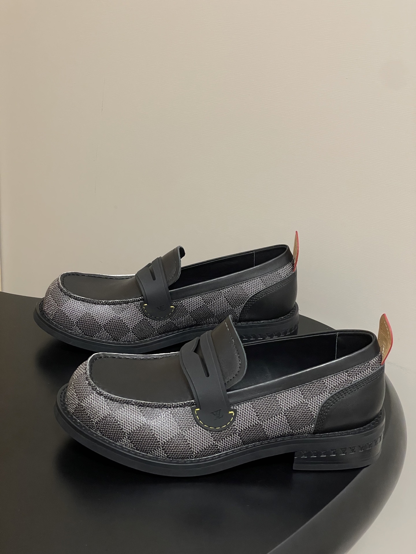 Men's Designer Damier Graphite Leather Penny Loafers - Luxury Shoes