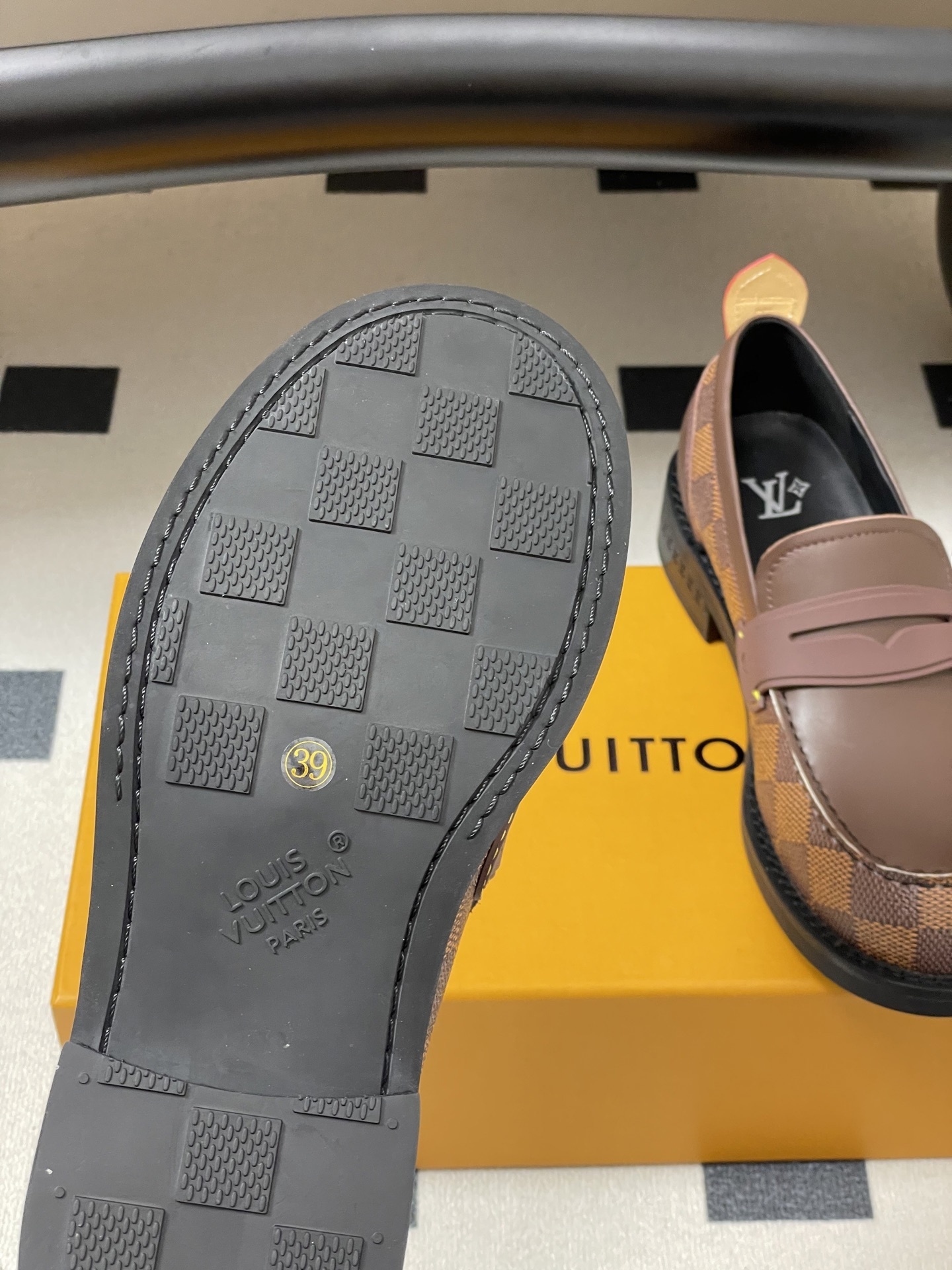 Louis Vuitton Damier Ebene Brown Leather Men's Penny Loafers