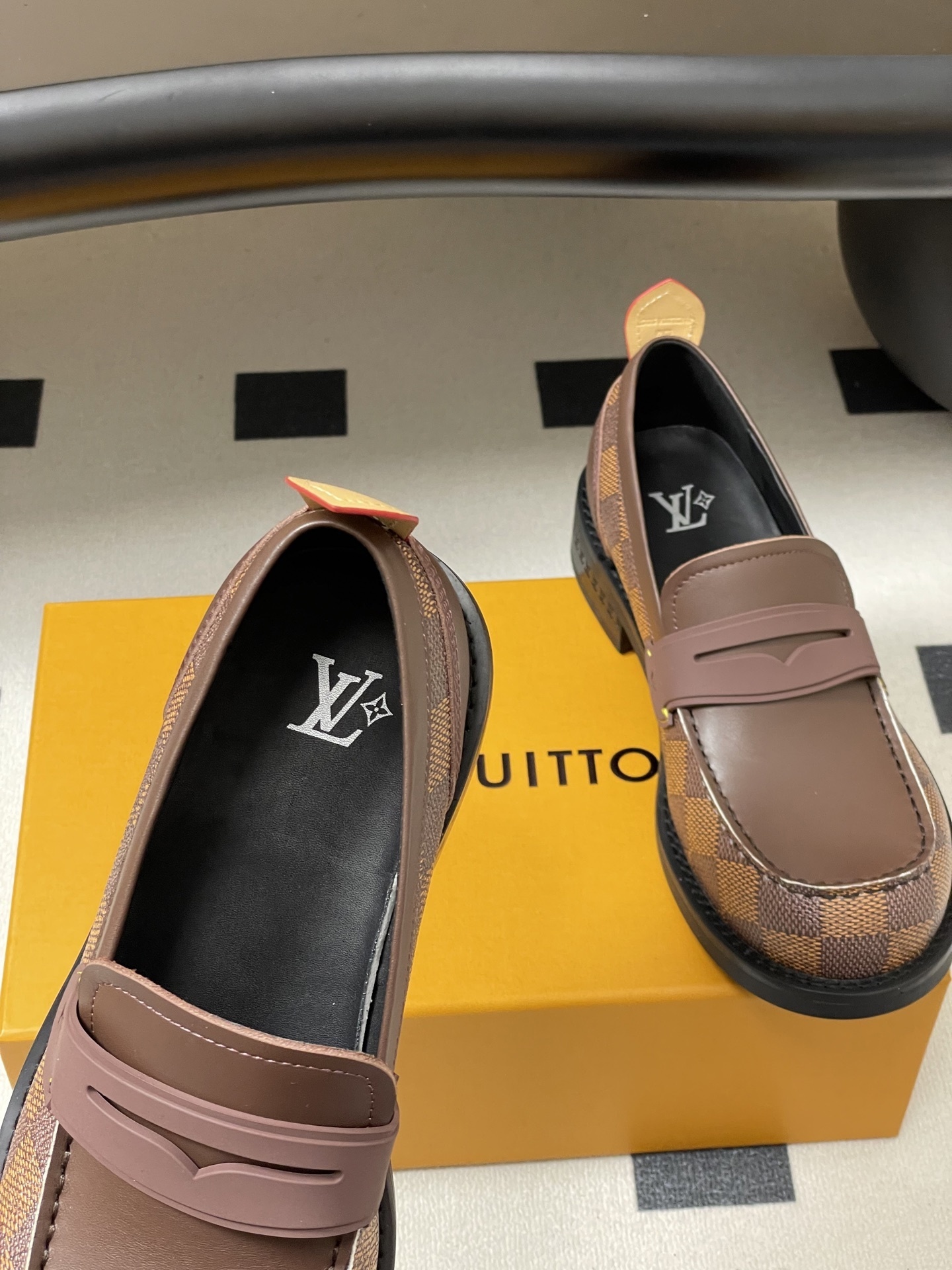 Louis Vuitton Damier Ebene Brown Leather Men's Penny Loafers