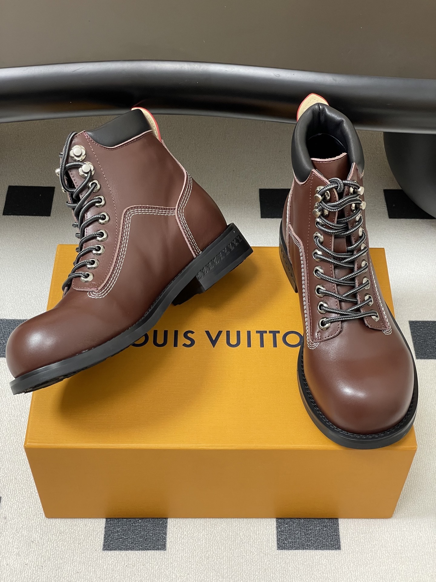 Louis Vuitton Men's Brown Leather Ranger Combat Ankle Boots