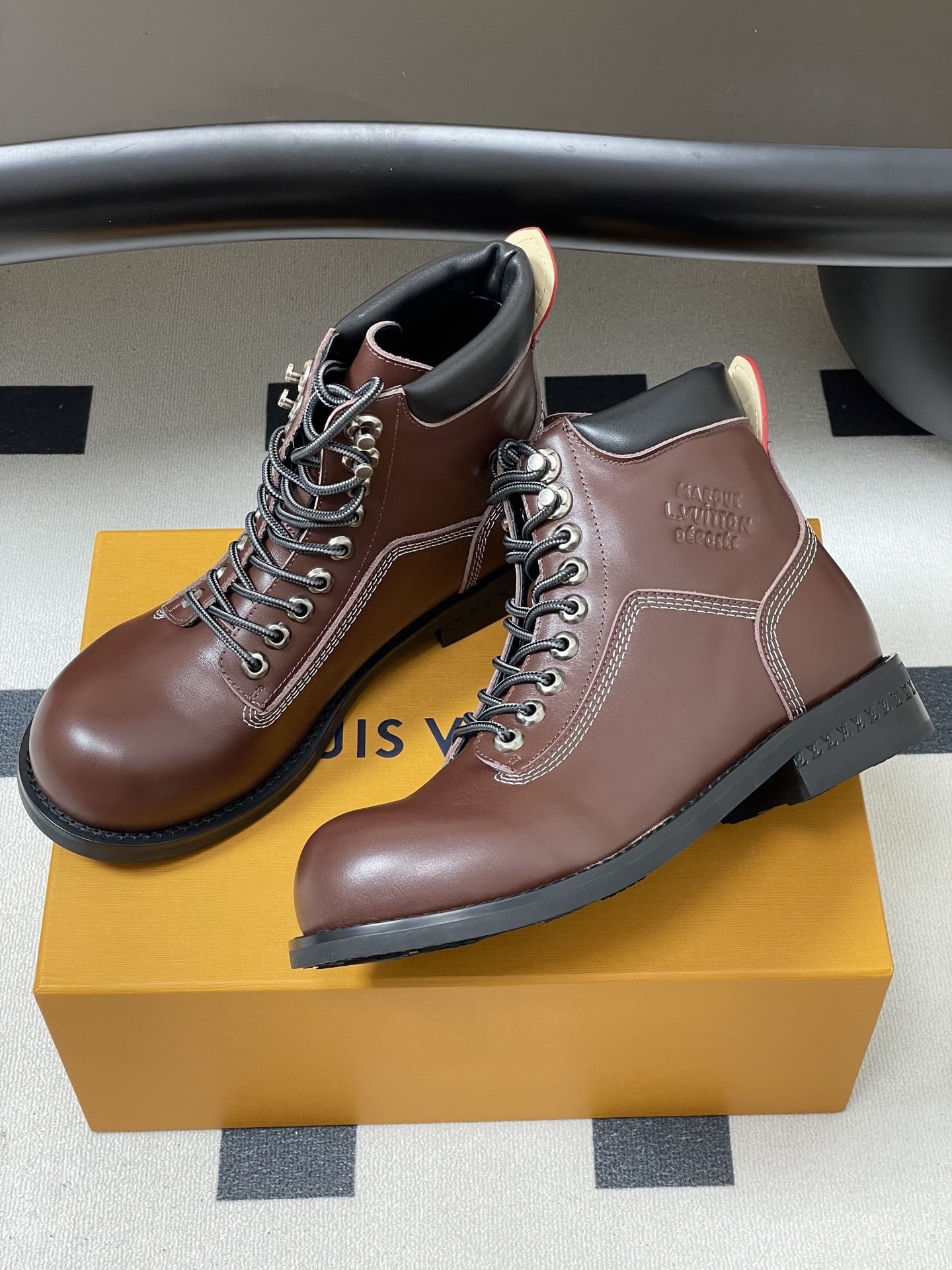 Louis Vuitton Men's Brown Leather Ranger Combat Ankle Boots