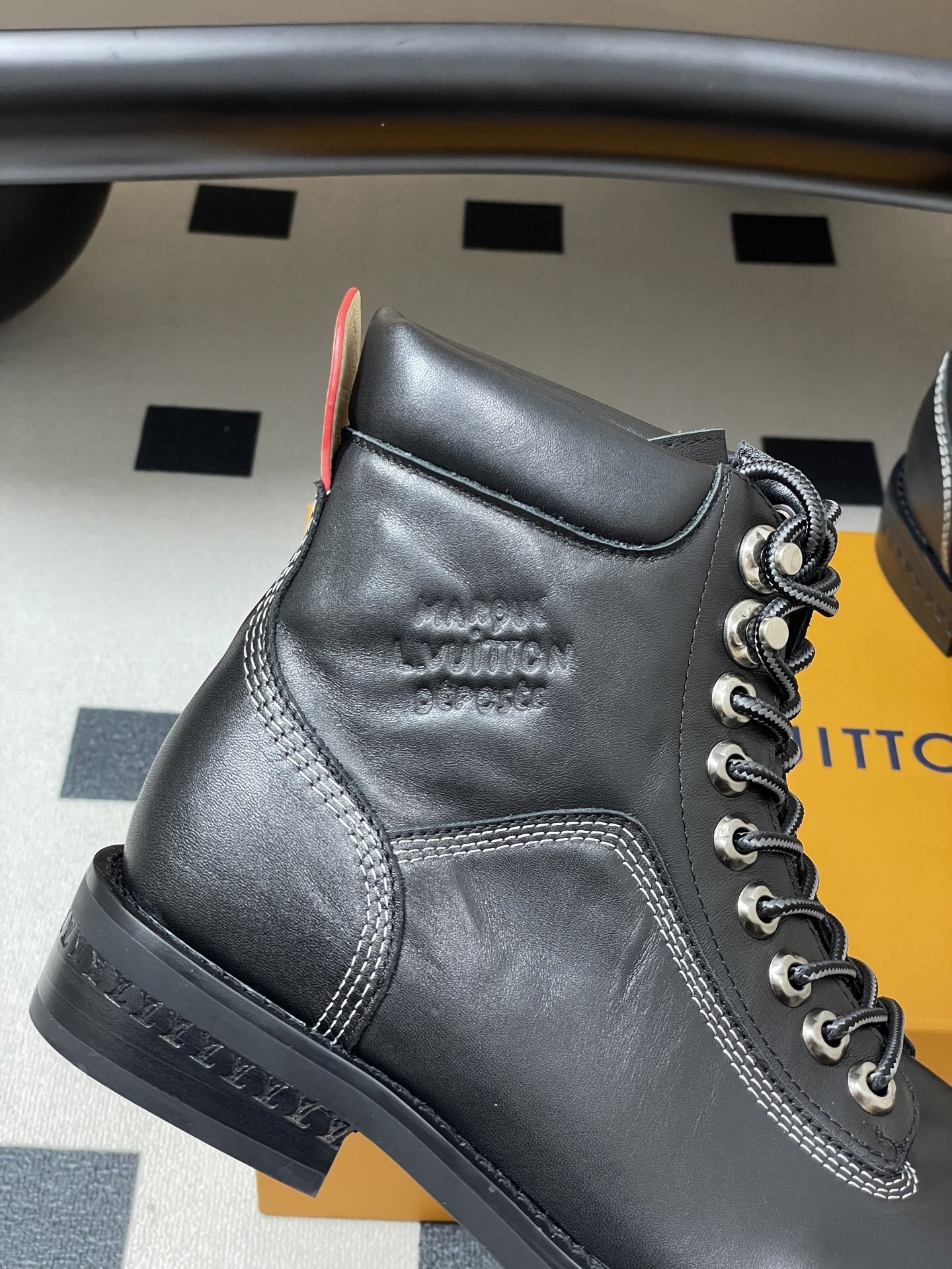 Louis Vuitton Black Leather Lace-Up Boots with Contrast Stitching