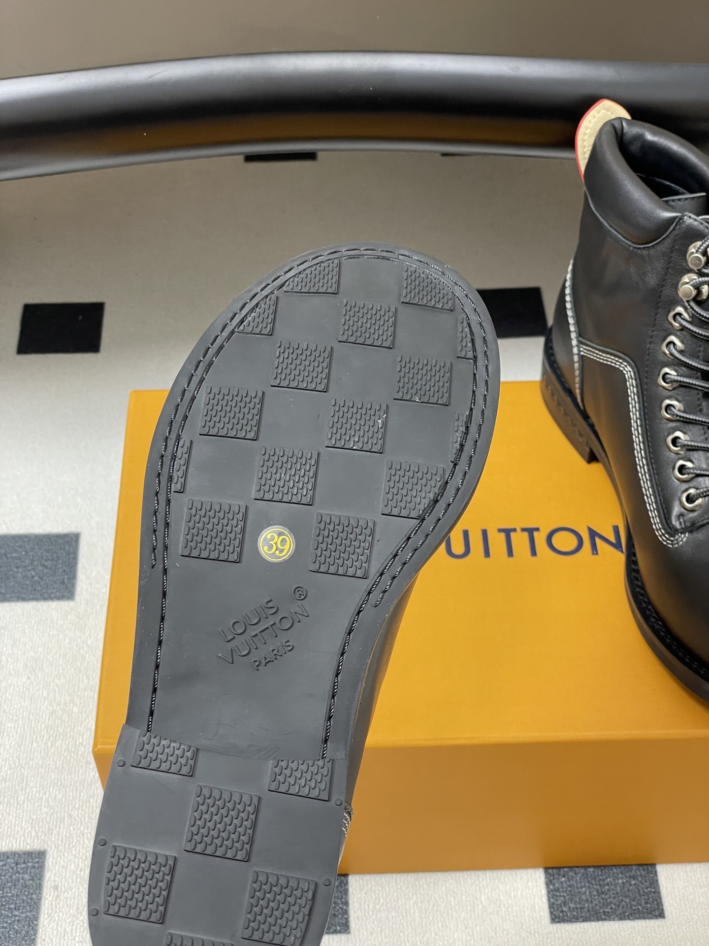 Louis Vuitton Black Leather Lace-Up Boots with Contrast Stitching