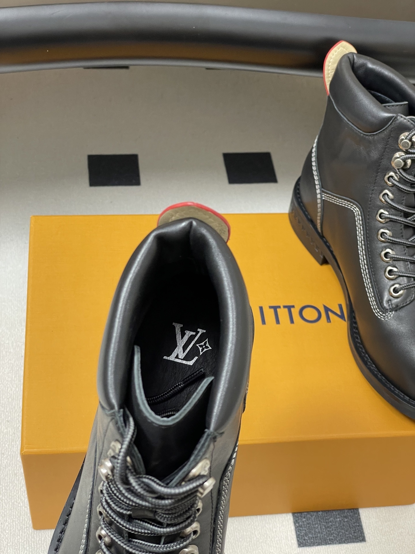Louis Vuitton Black Leather Lace-Up Boots with Contrast Stitching