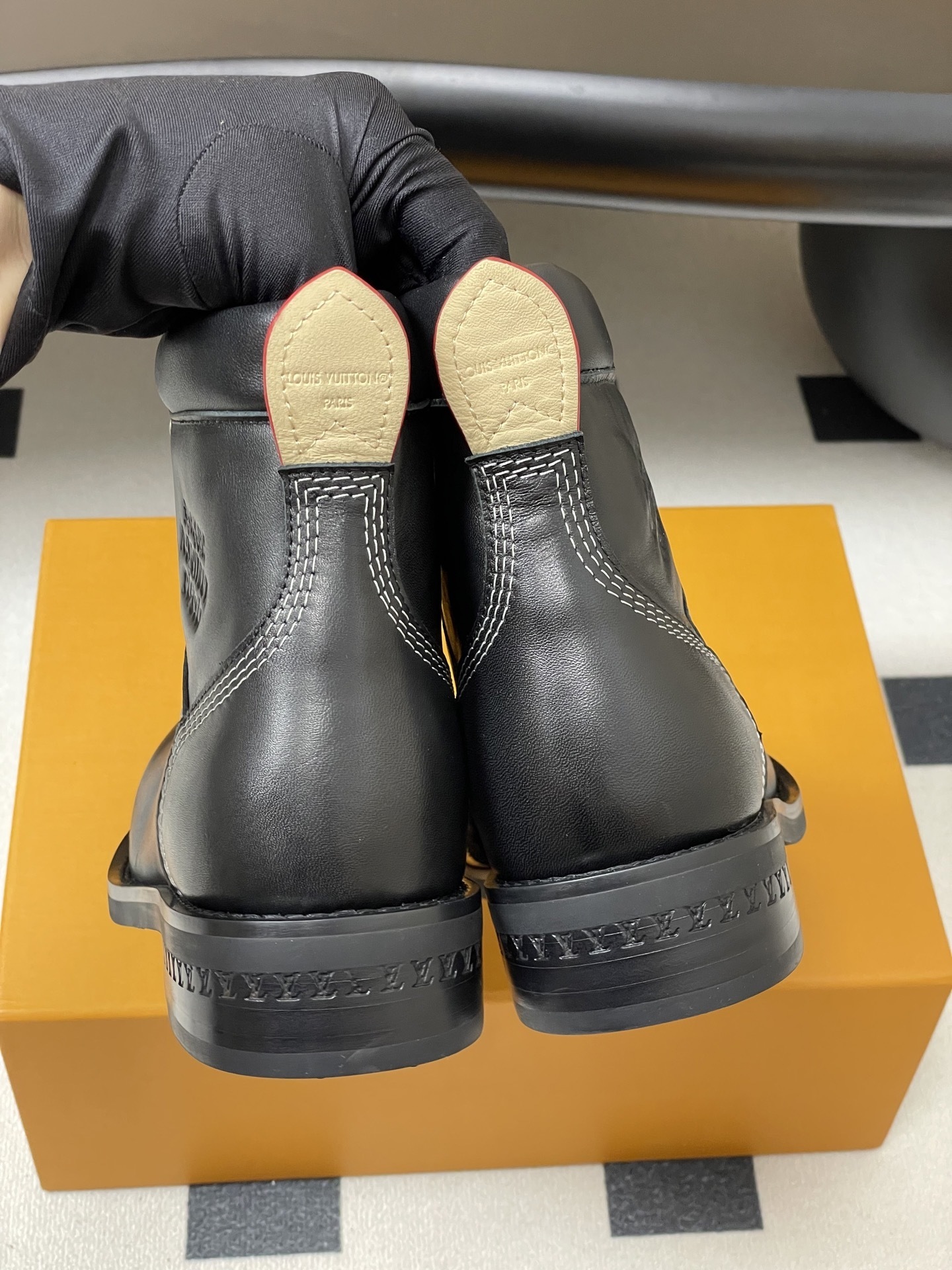 Louis Vuitton Black Leather Lace-Up Boots with Contrast Stitching