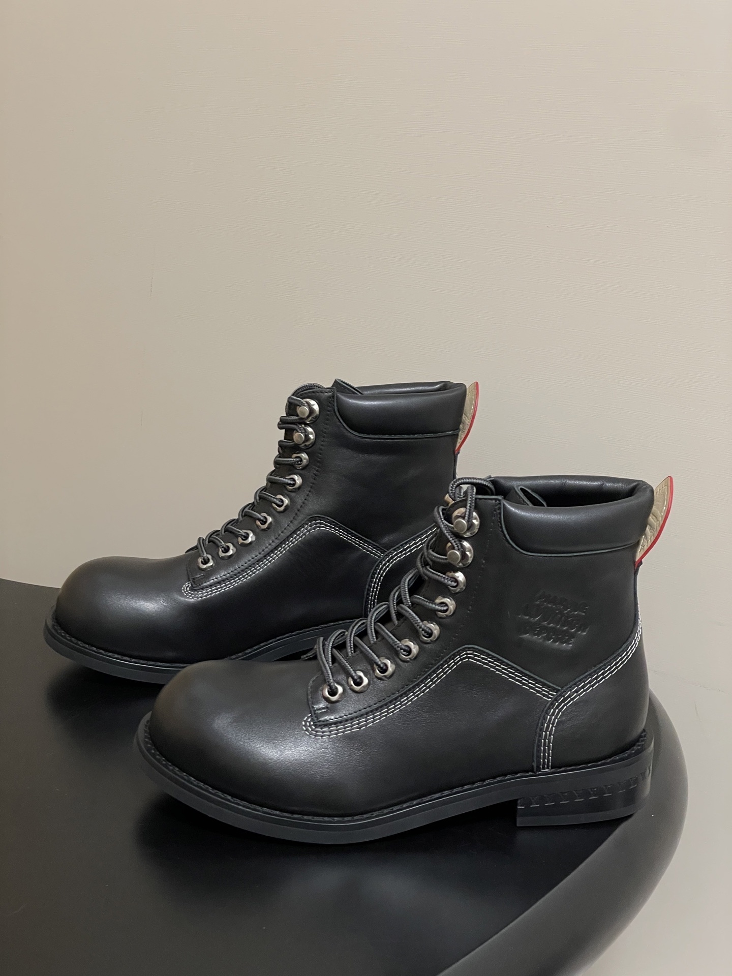 Louis Vuitton Black Leather Lace-Up Boots with Contrast Stitching