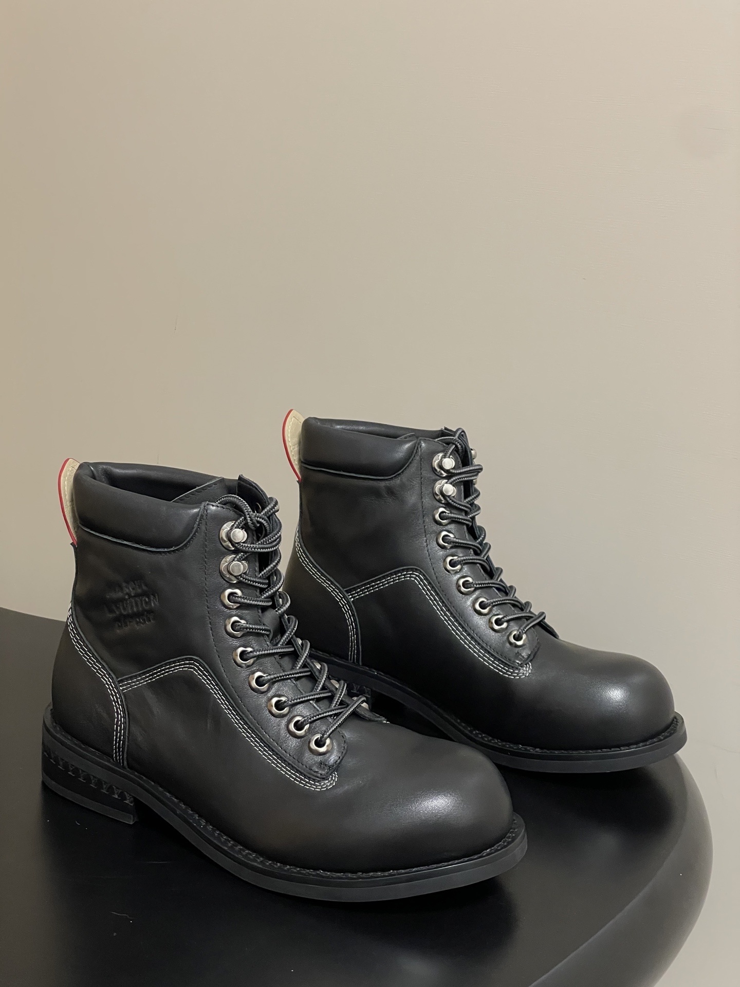 Louis Vuitton Black Leather Lace-Up Boots with Contrast Stitching
