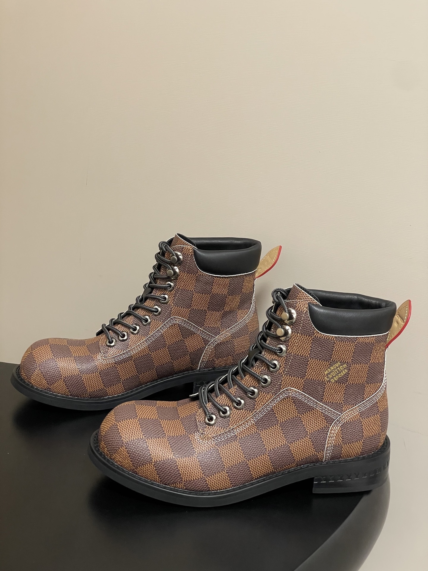 Louis Vuitton Damier Ebene Territory Flat Ranger Combat Boots