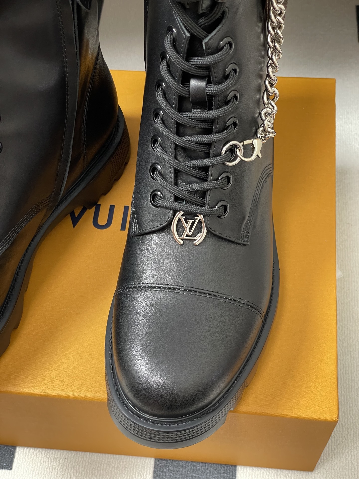 Louis Vuitton Black Leather Ranger Boots with Monogram Detail