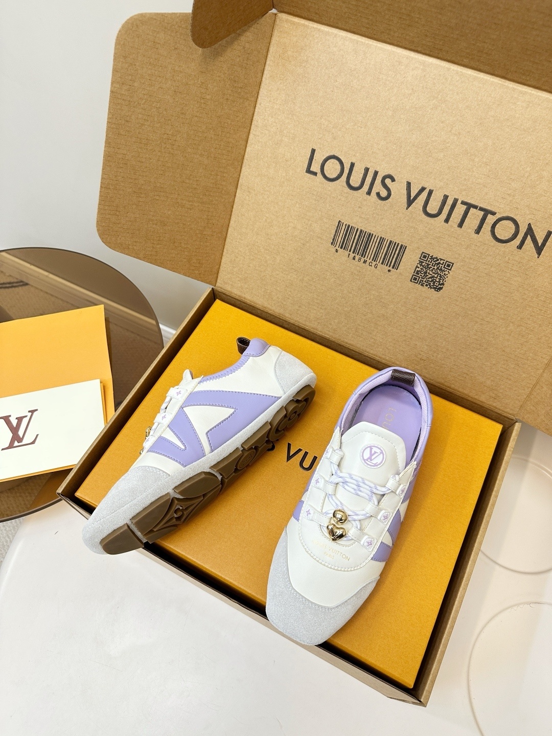 Louis Vuitton Women's White & Lilac Low-Top Sneakers with Charms