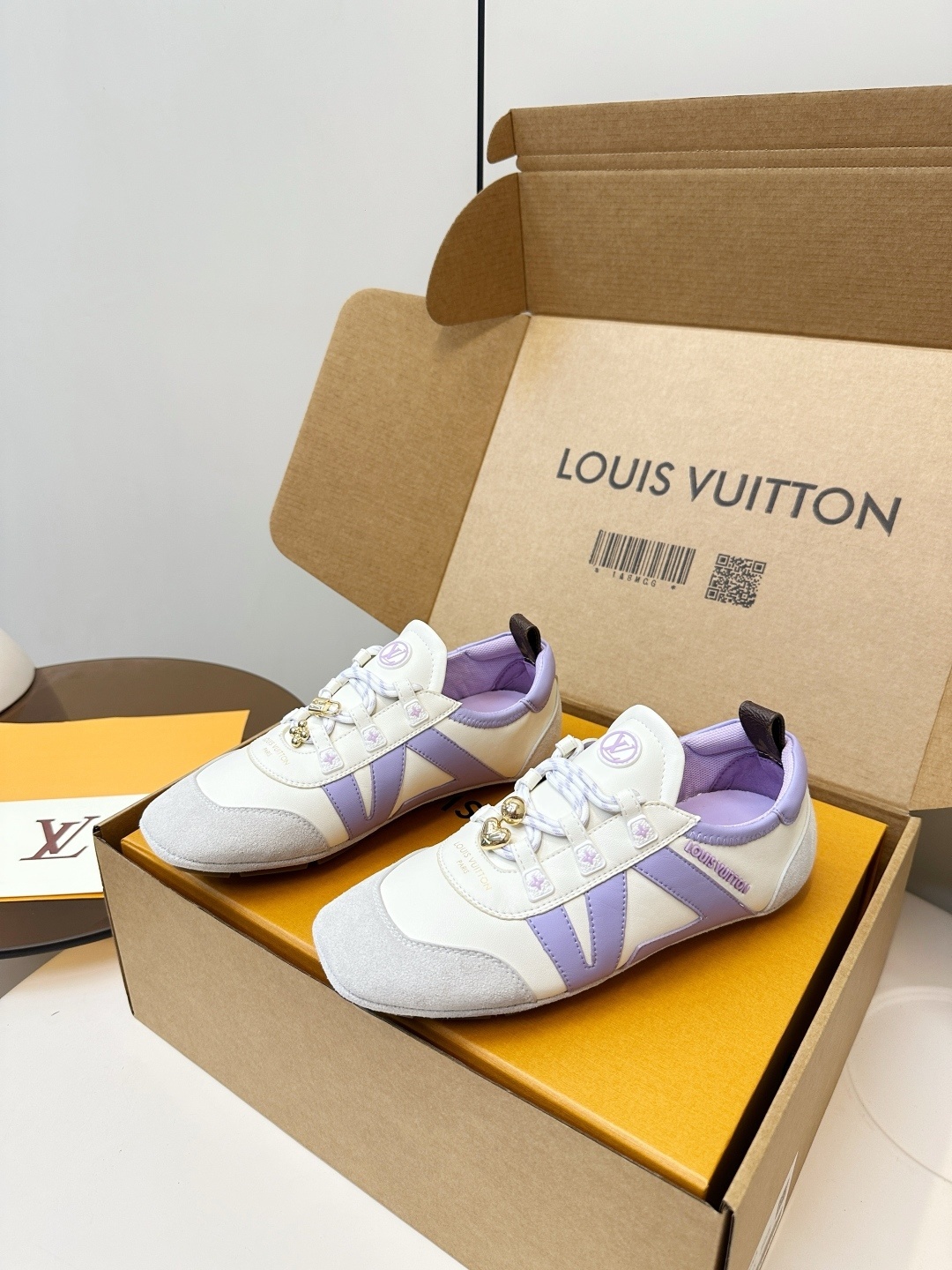 Louis Vuitton Women's White & Lilac Low-Top Sneakers with Charms