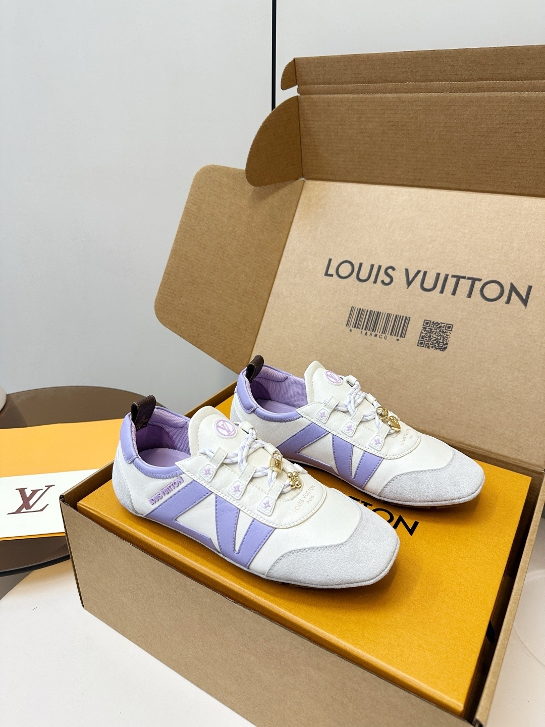 Louis Vuitton Women's White & Lilac Low-Top Sneakers with Charms