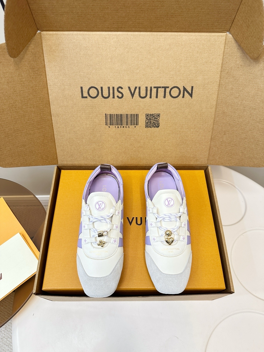 Louis Vuitton Women’s White & Lilac Low-Top Sneakers with Charms