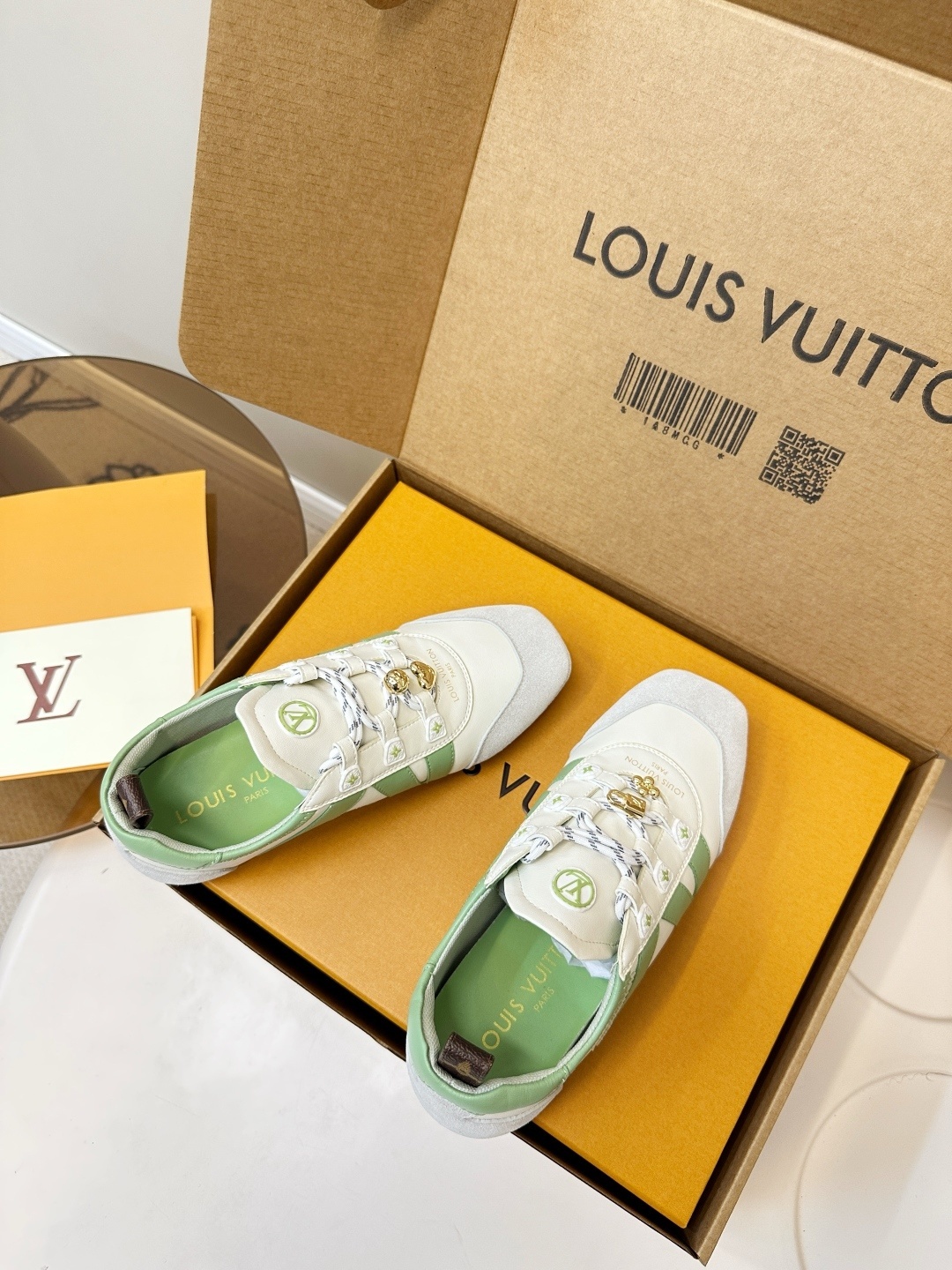 Louis Vuitton Women's Luxury Mint Green & White Fashion Sneakers
