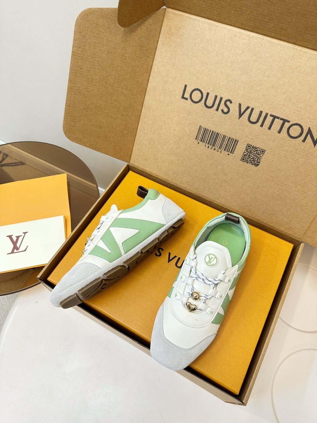 Louis Vuitton Women's Luxury Mint Green & White Fashion Sneakers