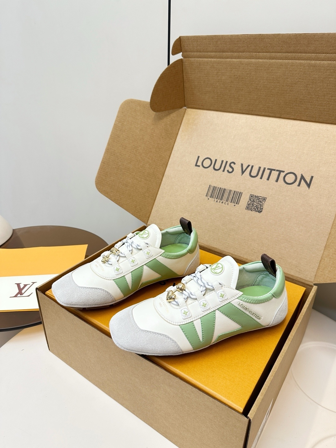 Louis Vuitton Women's Luxury Mint Green & White Fashion Sneakers
