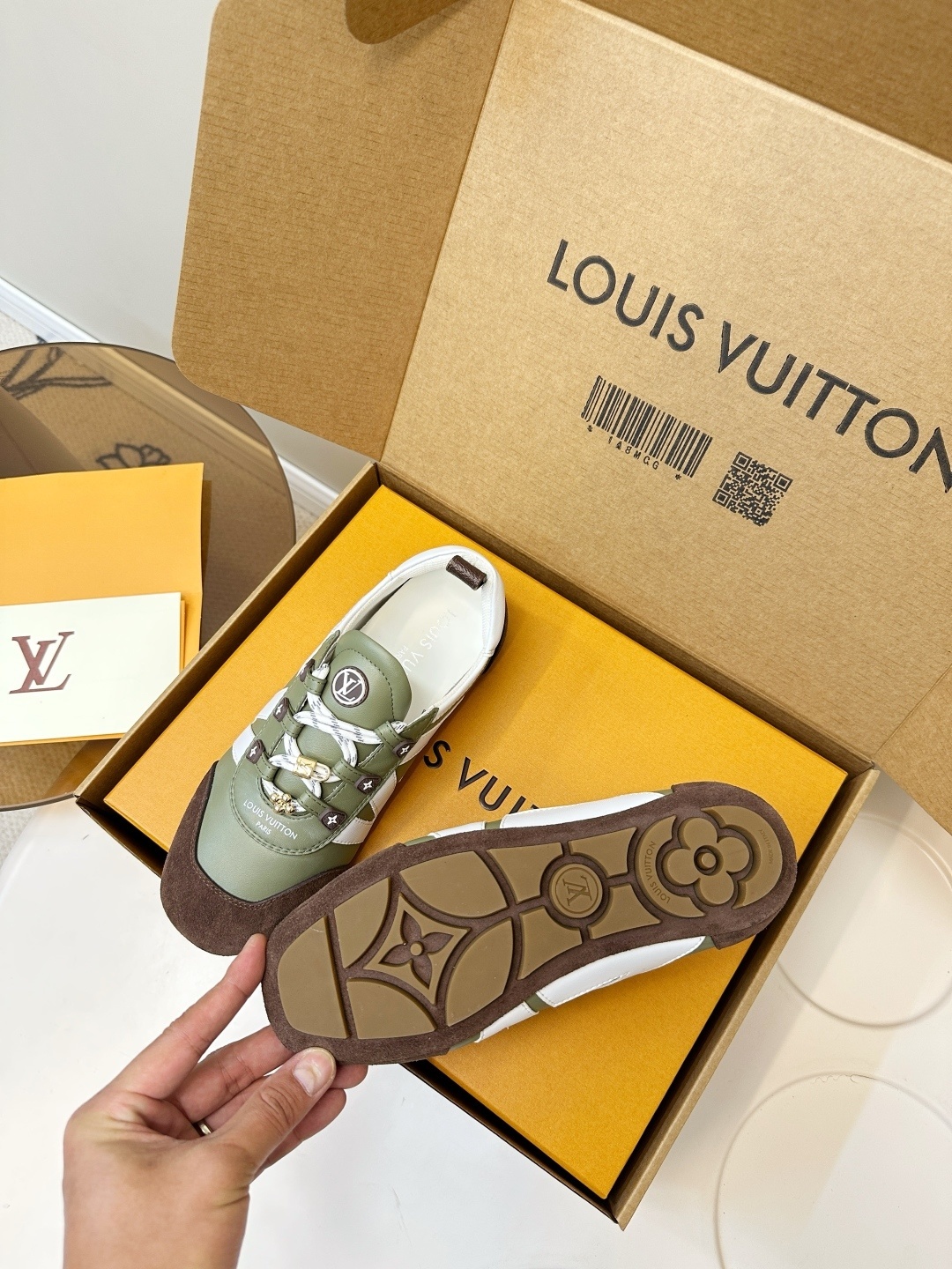 Louis Vuitton Luxury Olive Green Women's Sneakers with Charms