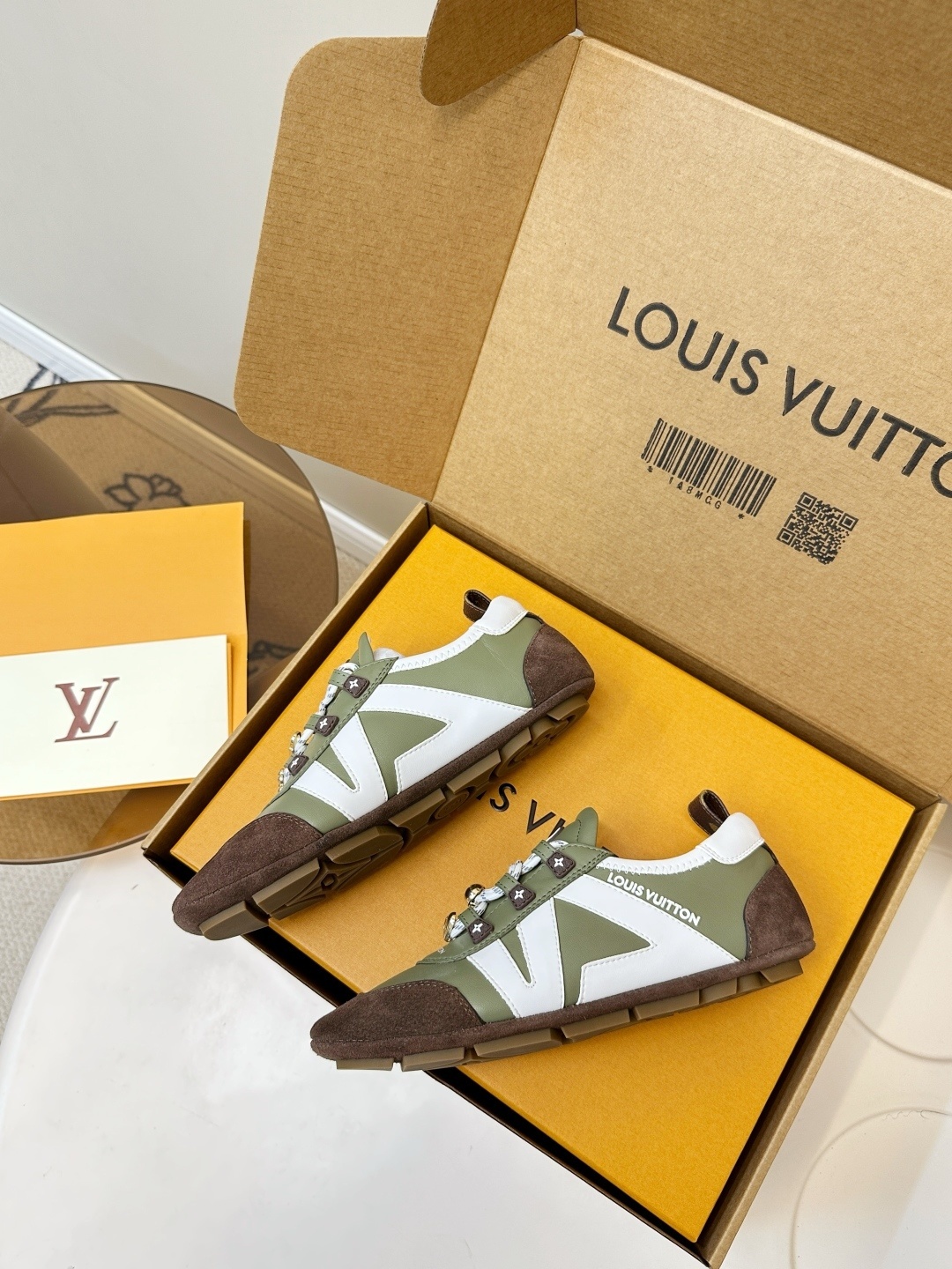 Louis Vuitton Luxury Olive Green Women's Sneakers with Charms