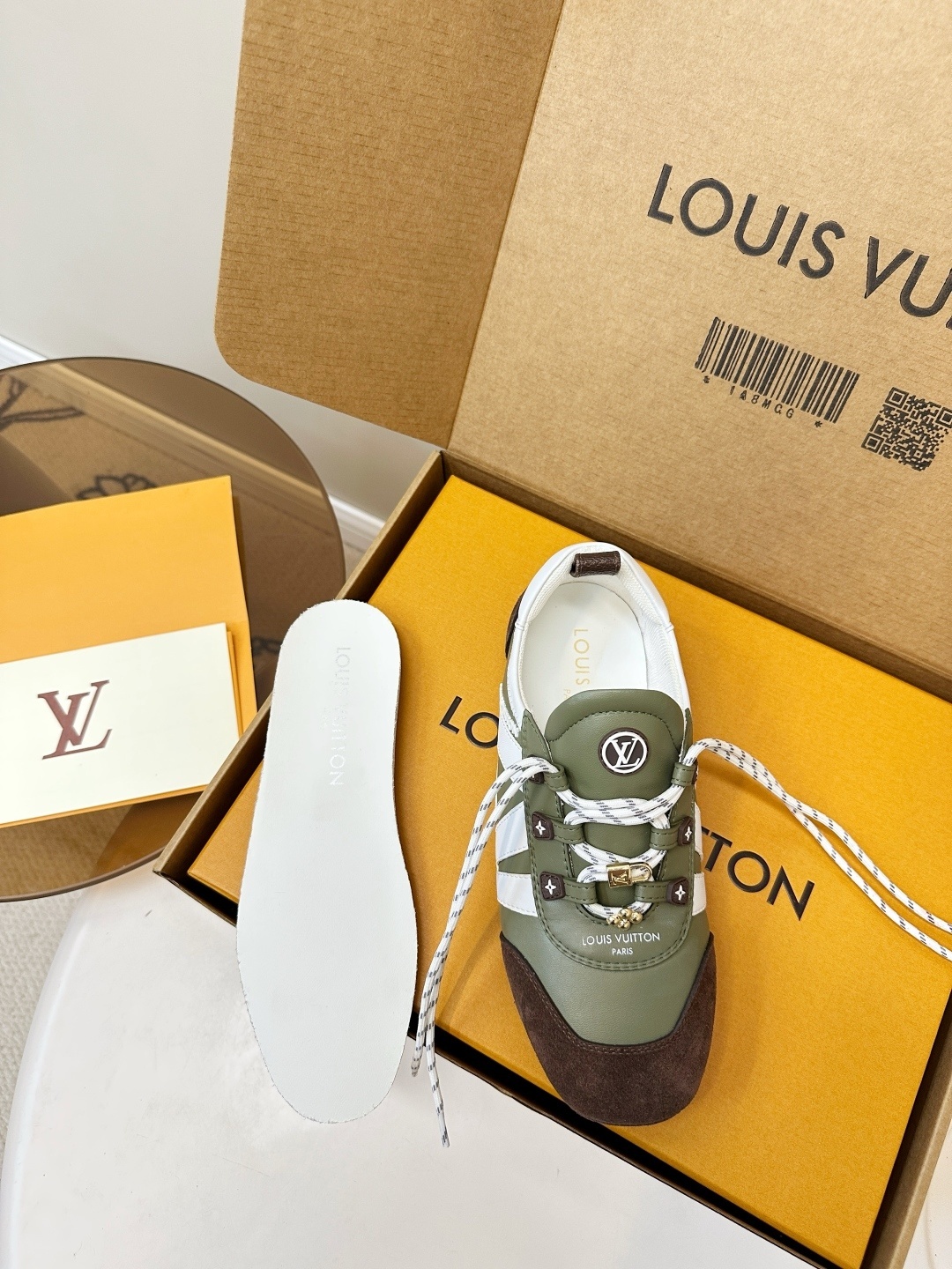 Louis Vuitton Luxury Olive Green Women's Sneakers with Charms