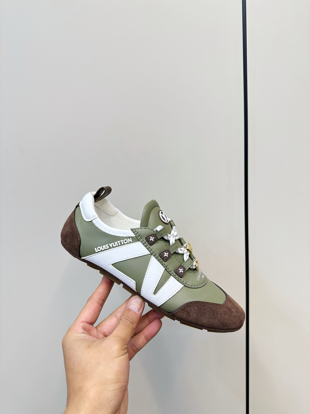 Louis Vuitton Luxury Olive Green Women's Sneakers with Charms