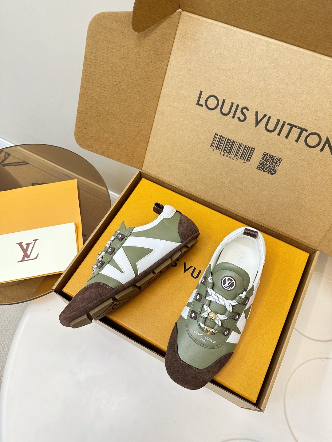 Louis Vuitton Luxury Olive Green Women's Sneakers with Charms