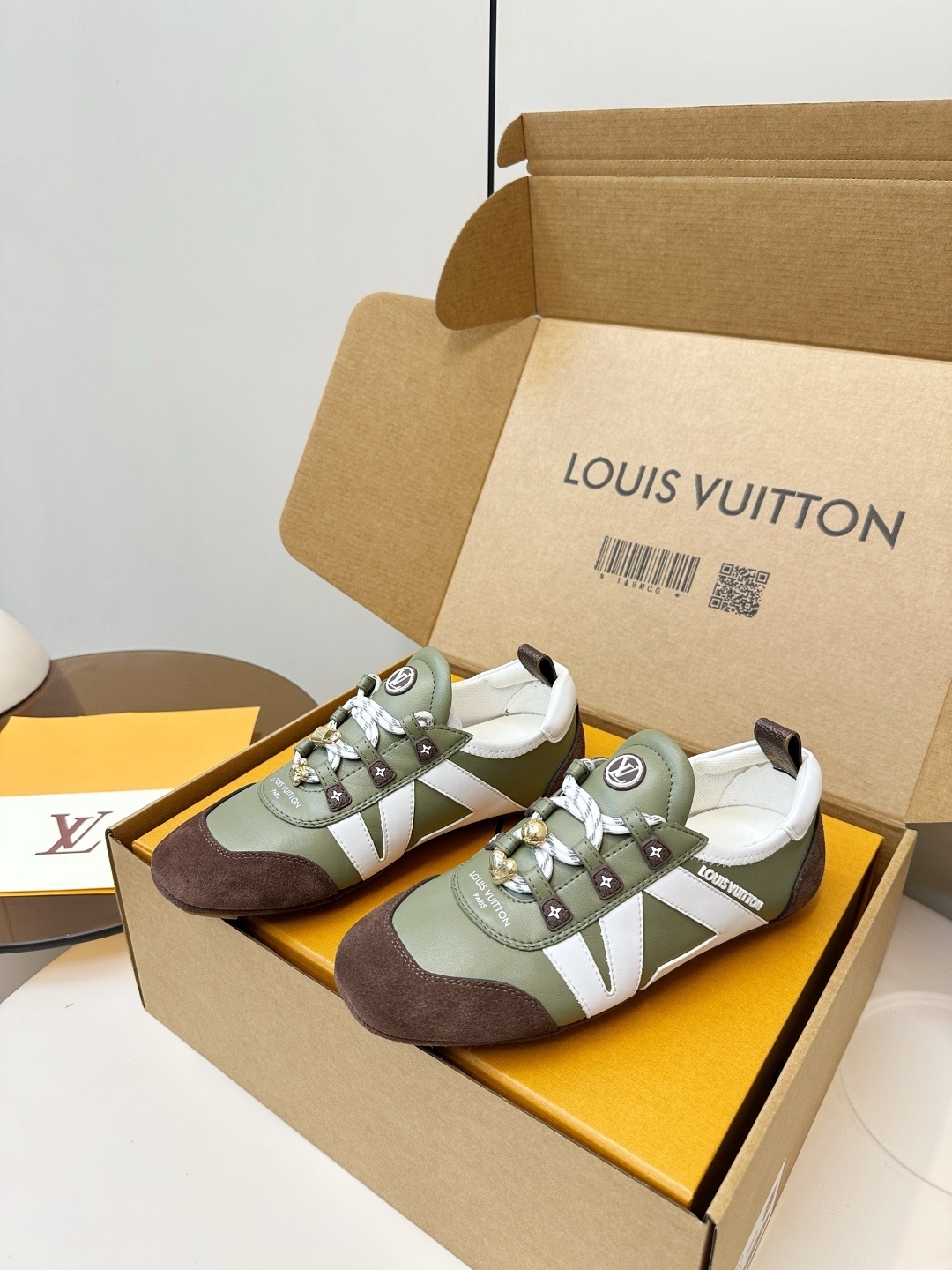 Louis Vuitton Luxury Olive Green Women's Sneakers with Charms