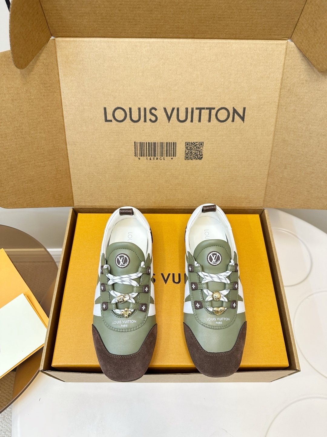 Louis Vuitton Luxury Olive Green Women’s Sneakers with Charms