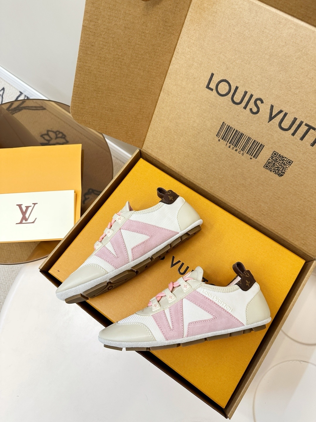 Louis Vuitton Run 55 Women's Sneakers - White & Pink Monogram