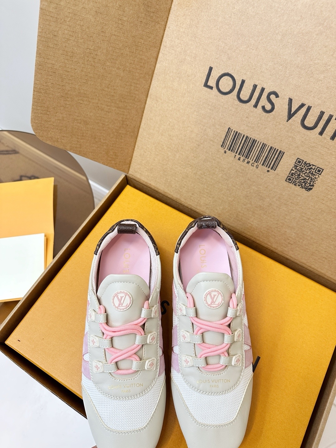 Louis Vuitton Run 55 Women's Sneakers - White & Pink Monogram