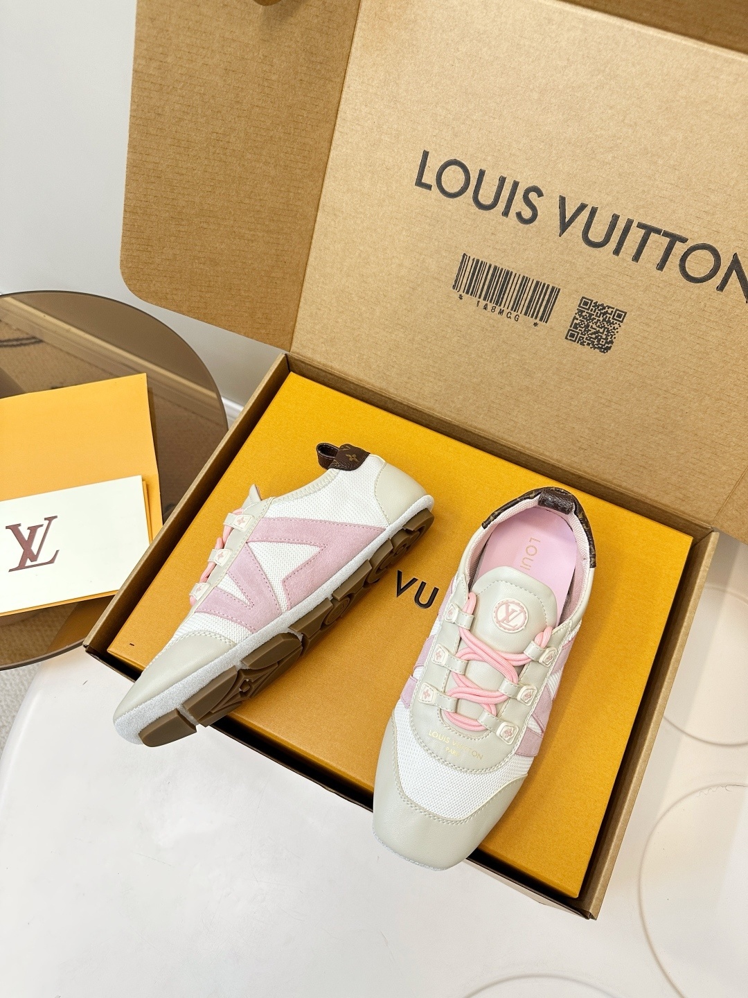 Louis Vuitton Run 55 Women's Sneakers - White & Pink Monogram
