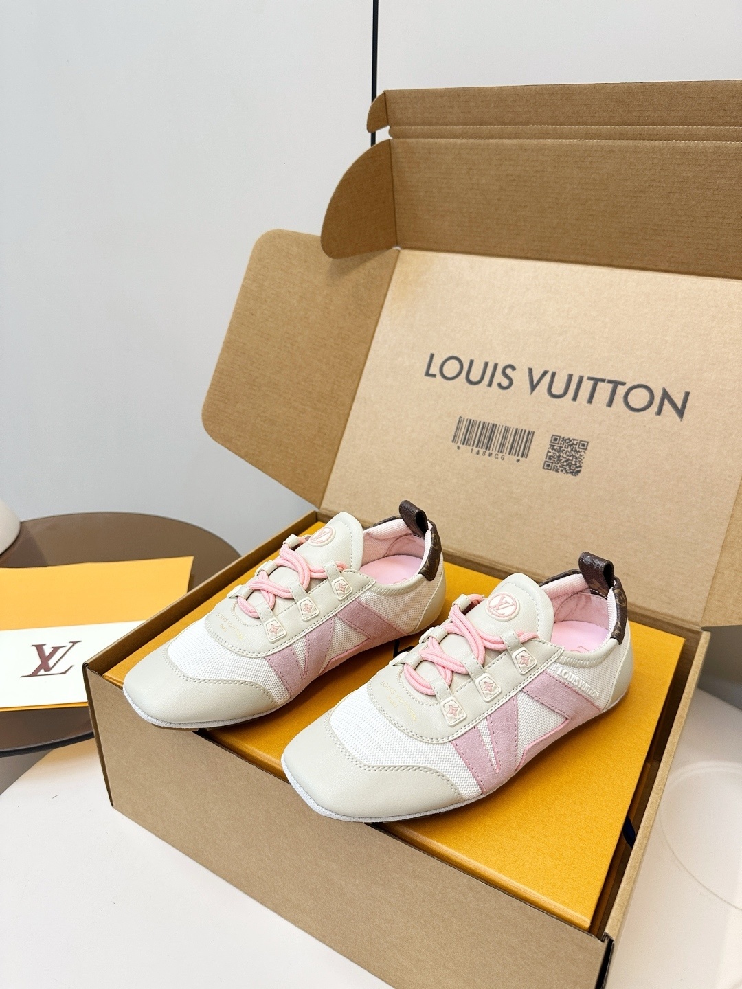 Louis Vuitton Run 55 Women's Sneakers - White & Pink Monogram