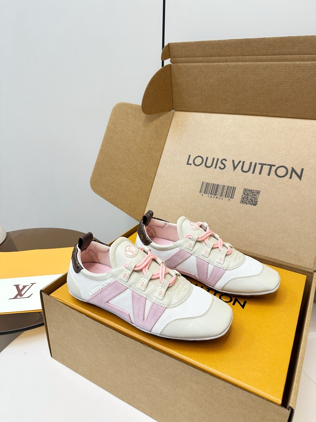 Louis Vuitton Run 55 Women's Sneakers - White & Pink Monogram