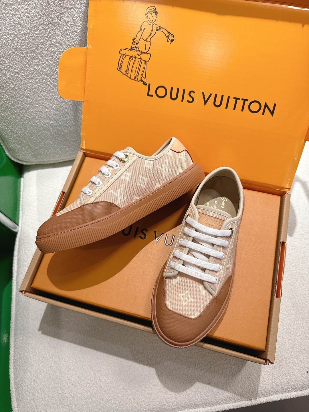 Louis Vuitton Monogram Canvas Low-Top Sneakers - Beige & Brown
