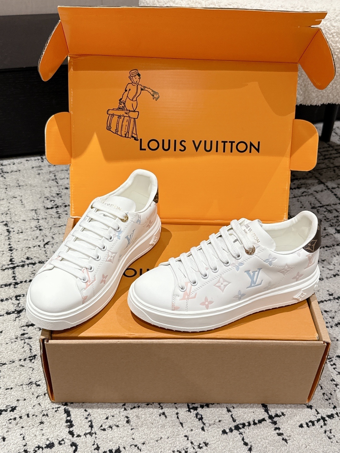 Louis Vuitton Time Out Sneaker White Pastel Monogram Leather