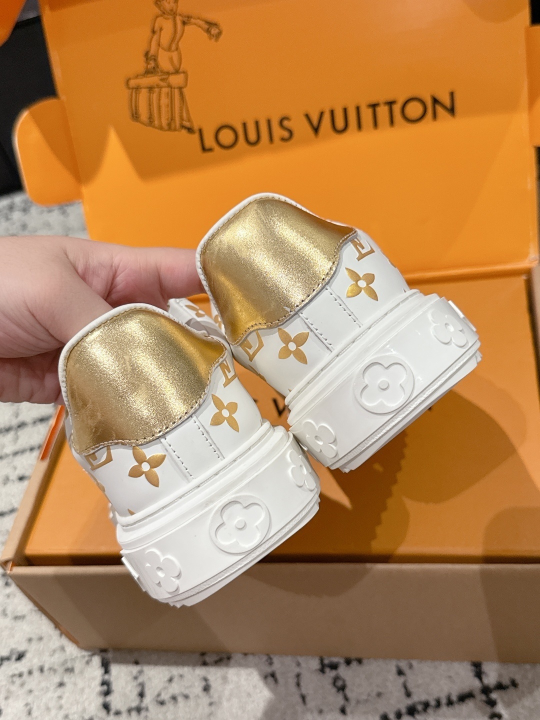 Louis Vuitton White Leather Monogram Low-Top Sneakers