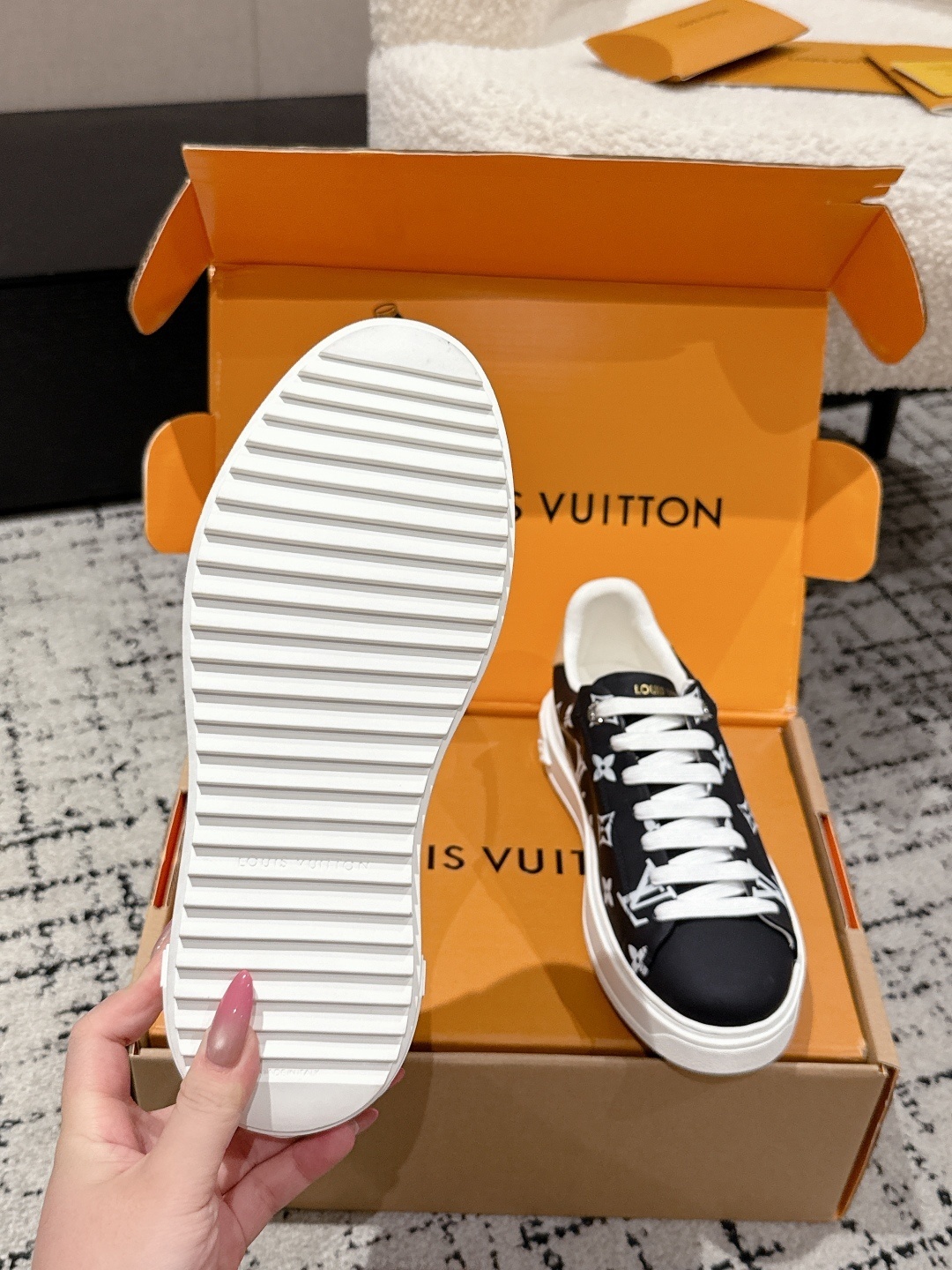 Louis Vuitton Monogram Leather Sneakers - Black & White Luxury Shoes