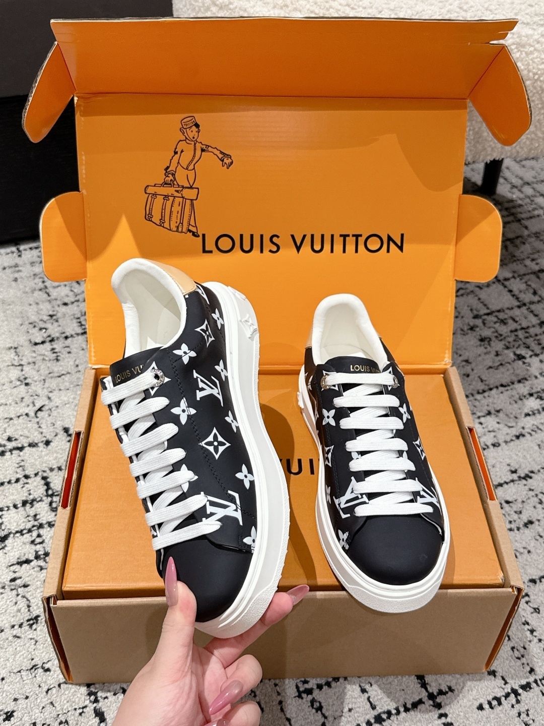 Louis Vuitton Monogram Leather Sneakers - Black & White Luxury Shoes