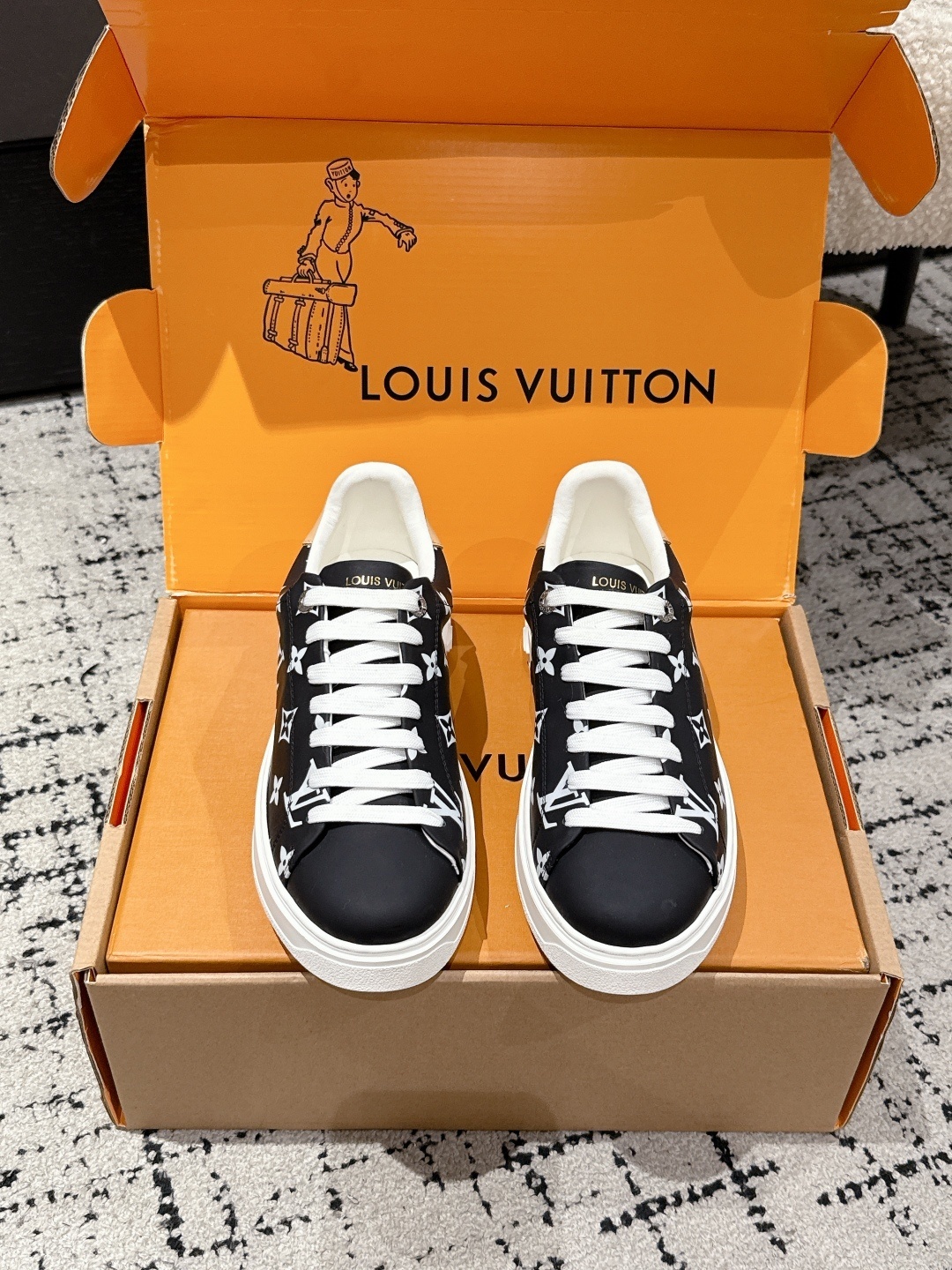 Louis Vuitton Monogram Leather Sneakers – Black & White Luxury Shoes