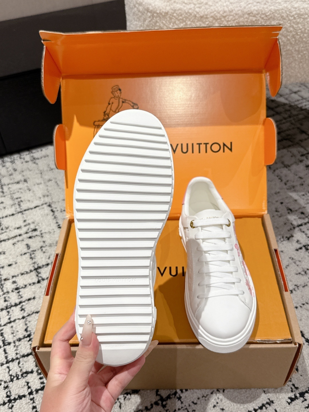 Louis Vuitton Women's White Floral Monogram Leather Sneakers