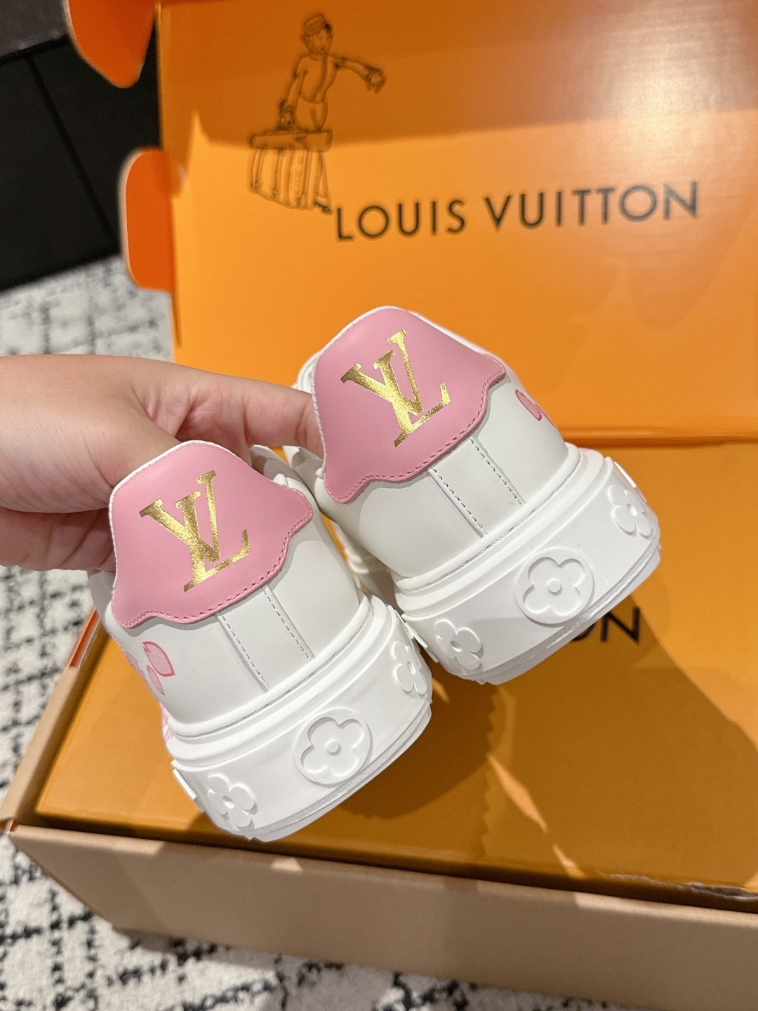 Louis Vuitton Women's White Floral Monogram Leather Sneakers