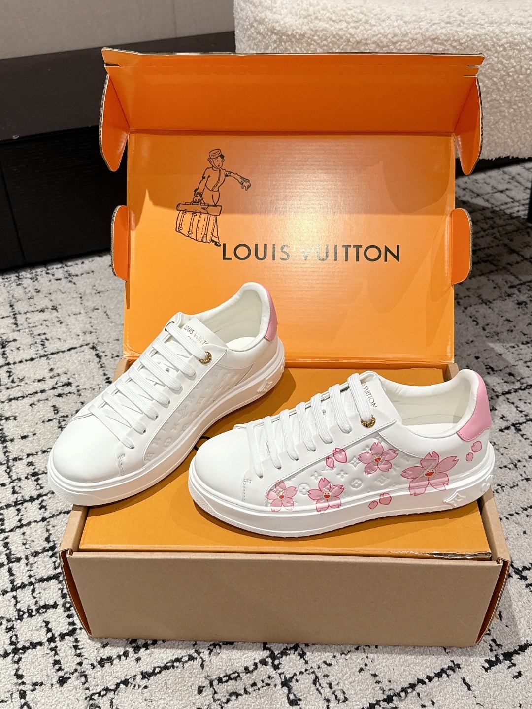 Louis Vuitton Women's White Floral Monogram Leather Sneakers
