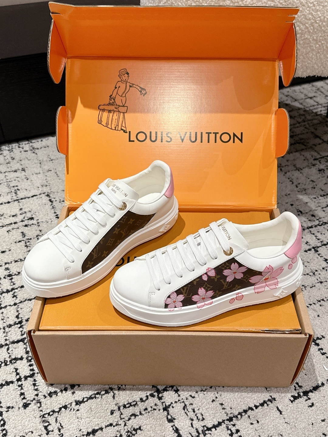Louis Vuitton Frontrow White Monogram Pink Floral Sneakers
