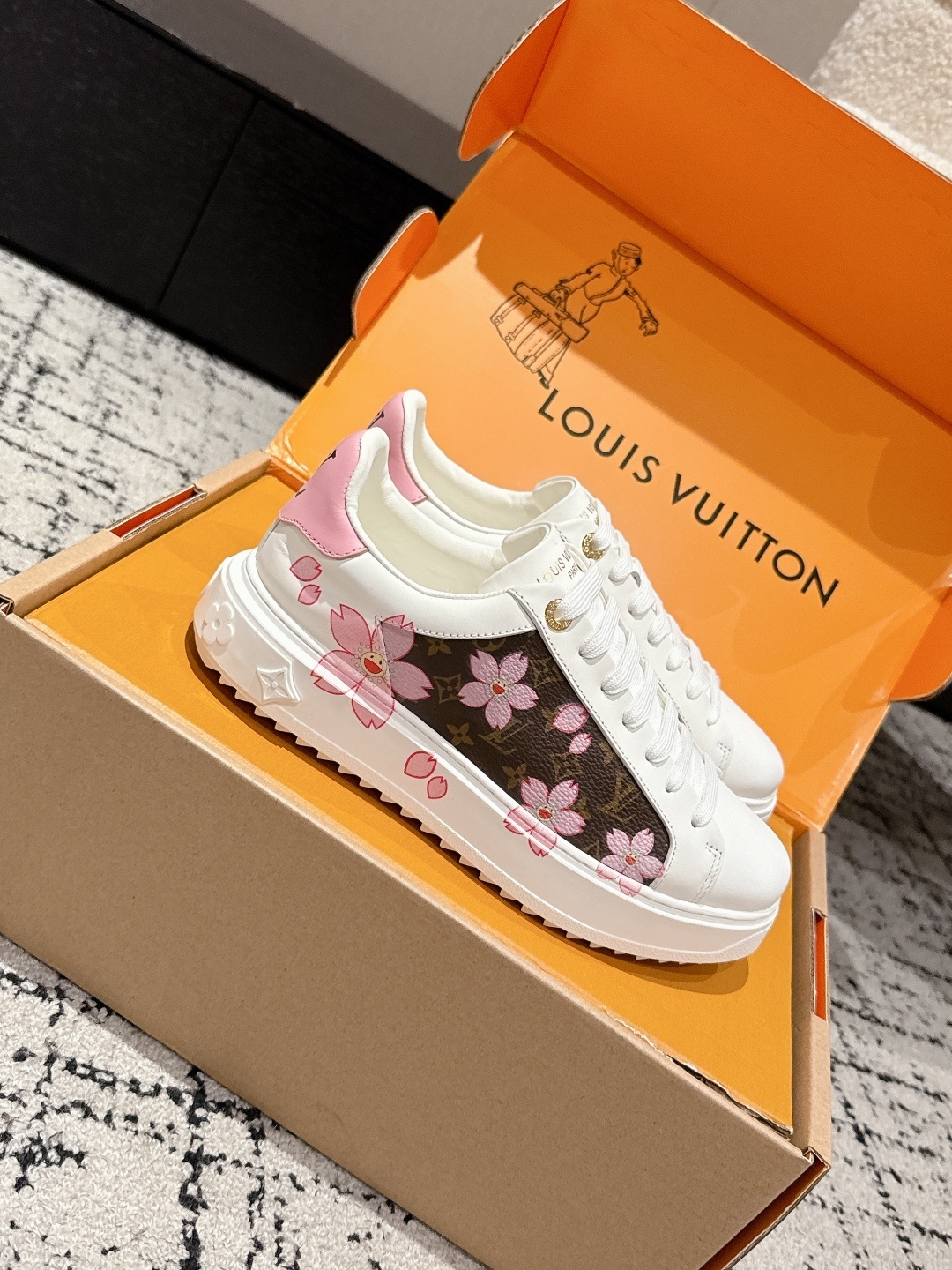 Louis Vuitton Frontrow White Monogram Pink Floral Sneakers