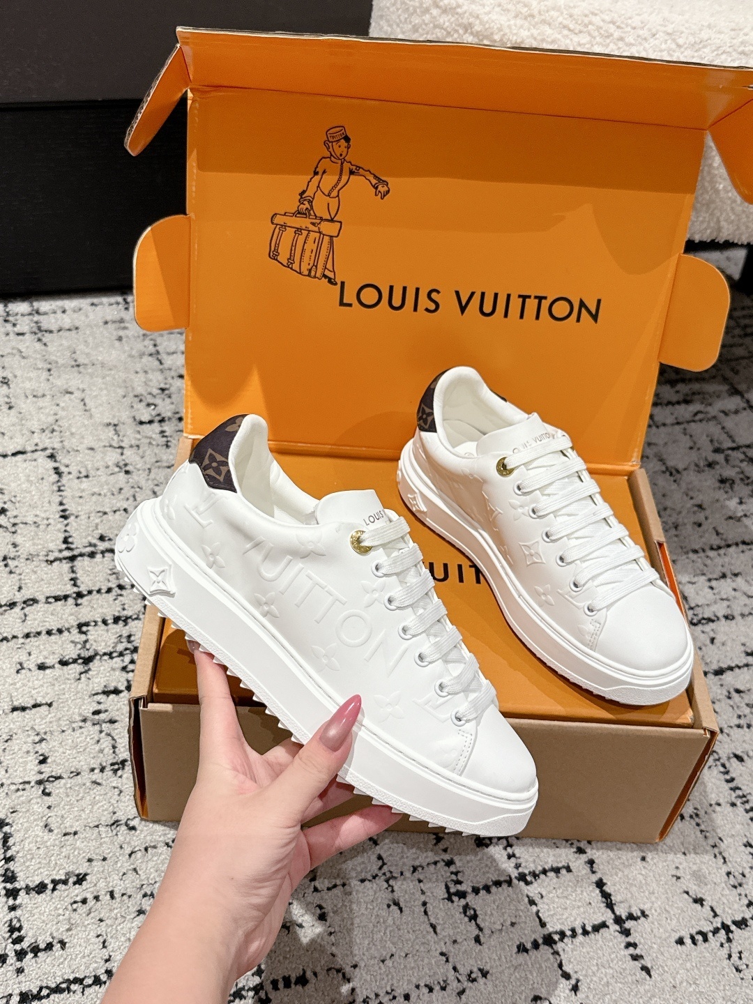 Louis Vuitton White Monogram Embossed Leather Sneakers