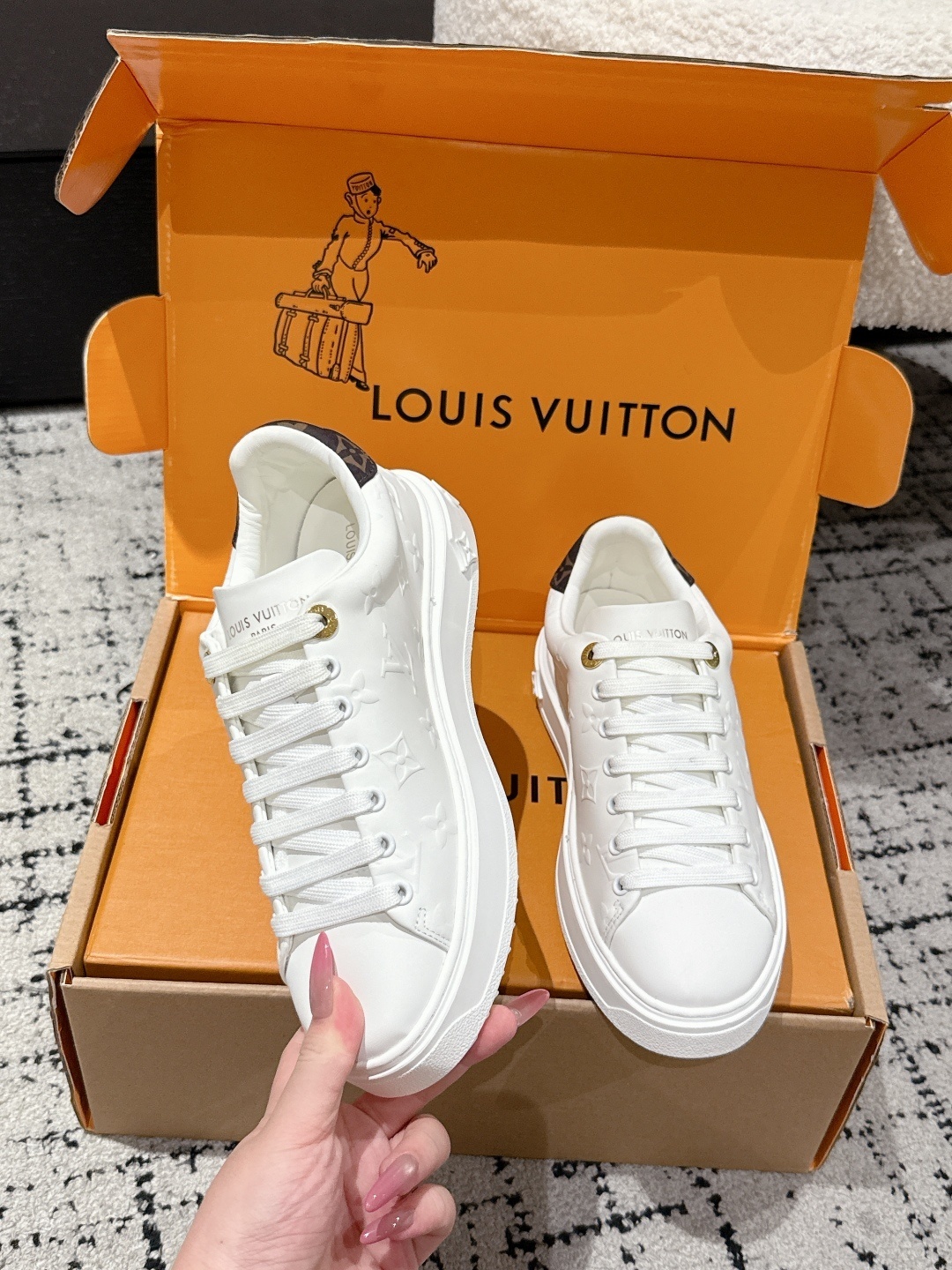 Louis Vuitton White Monogram Embossed Leather Sneakers